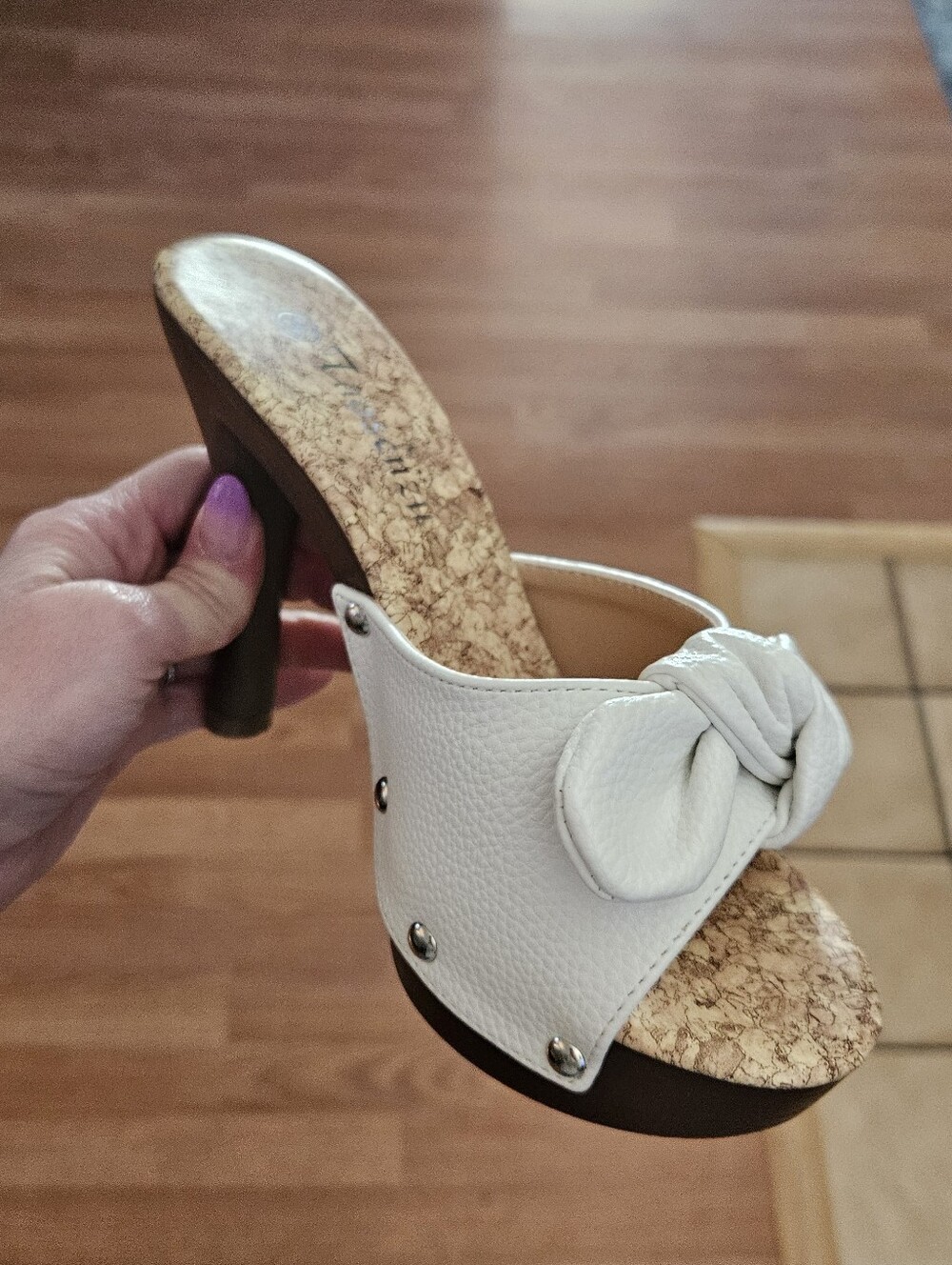 Women’s White Knot Open-Toe High Heel Mules